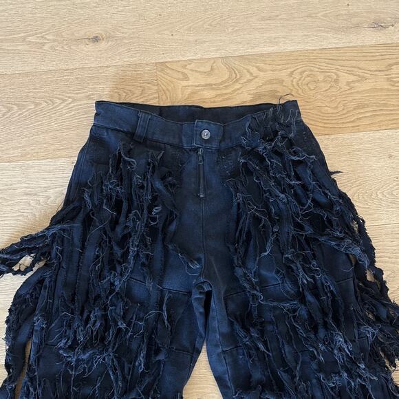 Closnea Jeans Fringed Shredded Wide Leg Size L Black - Picture 2 of 5